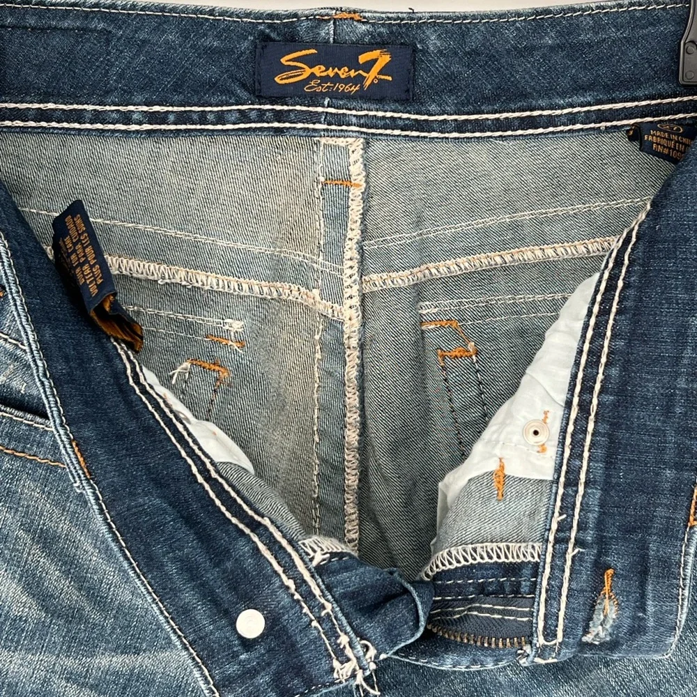 SEVEN7 DENIM RIPPED LONG SHORTS TRADITIONAL‎ 5 POCKET EMBROIDERY COTTON STRETCH